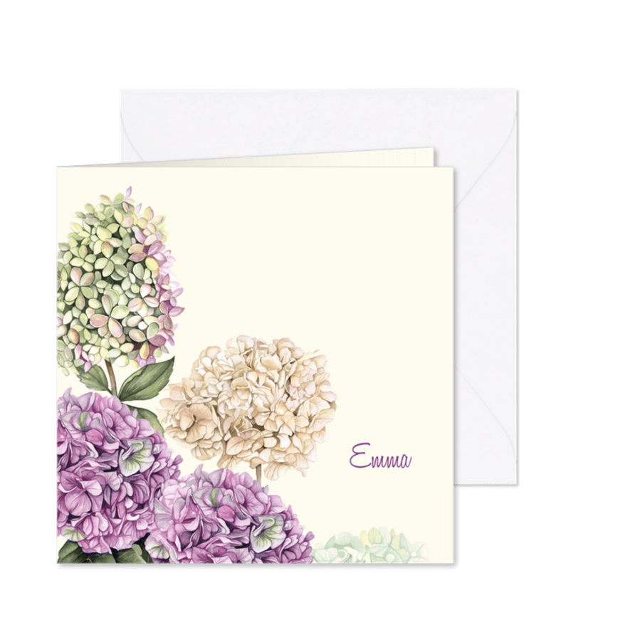 Rouwkaart hortensia bloemen - Kaartimpressie