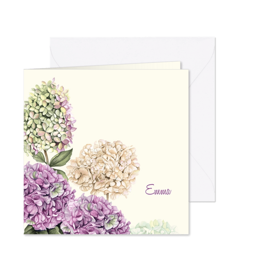 Rouwkaart hortensia bloemen - Kaartimpressie