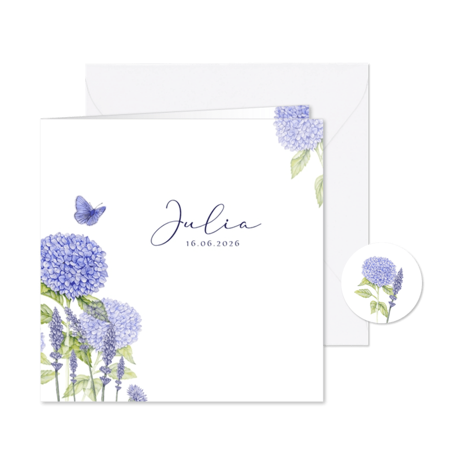Rouwkaart hortensia en lavendel - Kaartimpressie