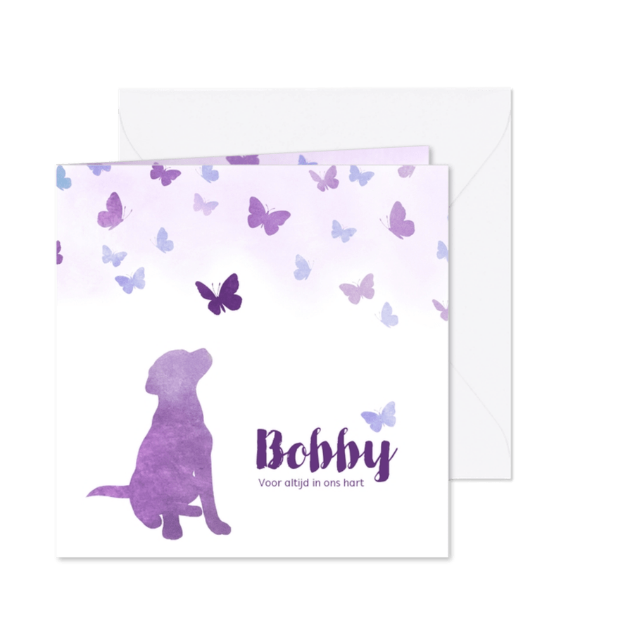 Rouwkaart huisdier hondje met vlinders - Kaartimpressie