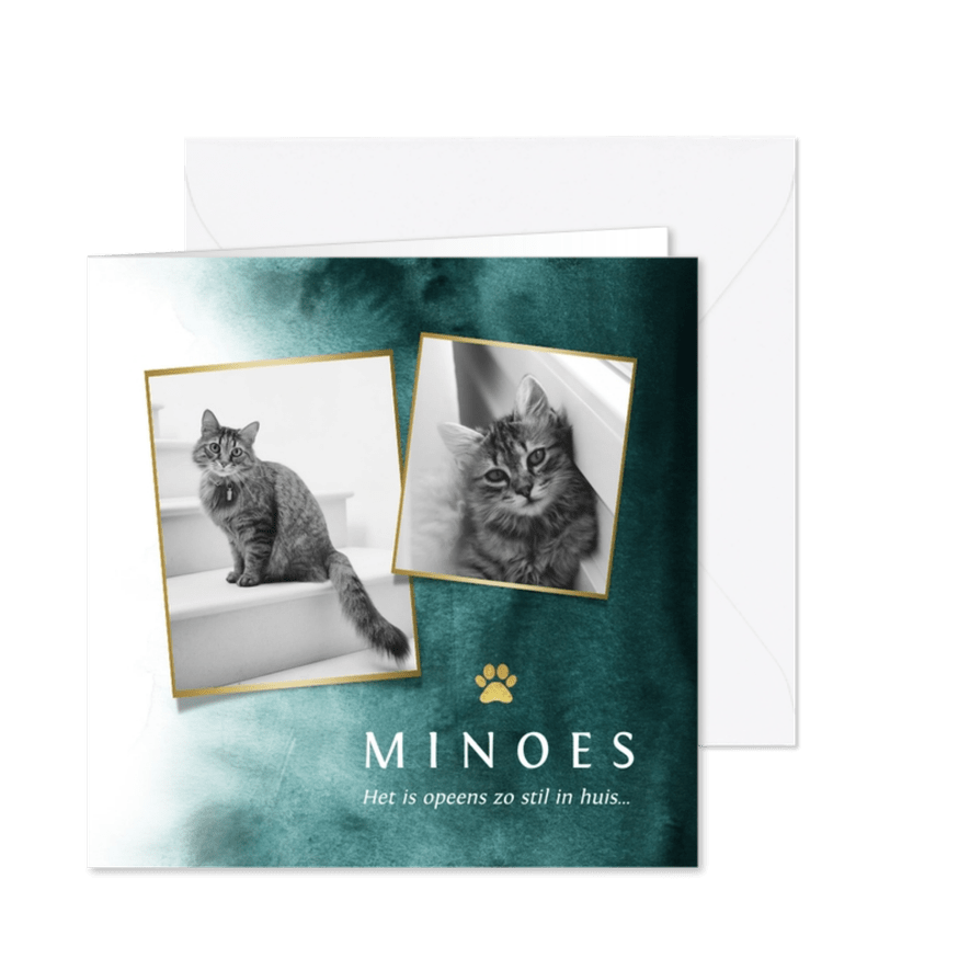 Rouwkaart huisdier kat fotokaart verf goud pootafdruk - Kaartimpressie