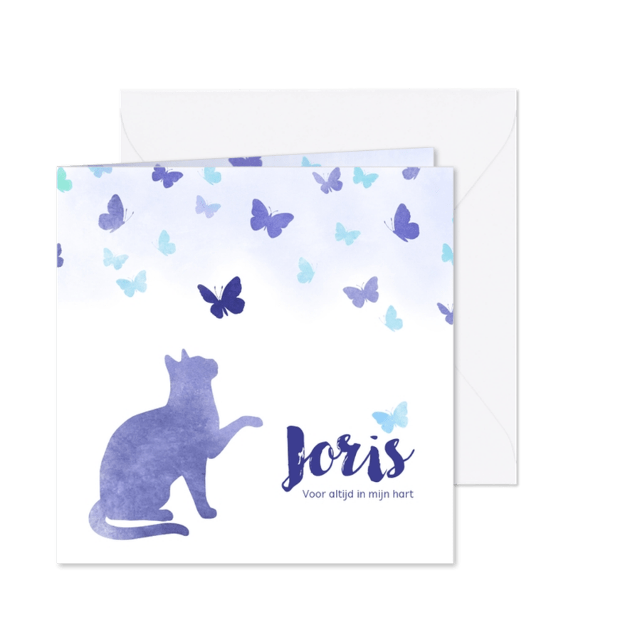 Rouwkaart huisdier kat met vlinders - Kaartimpressie