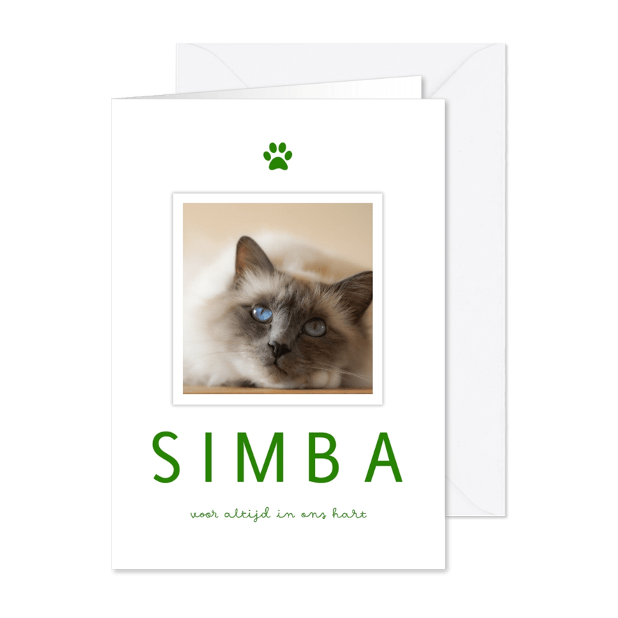 Rouwkaart huisdier met foto en pootafdruk - Kaartimpressie