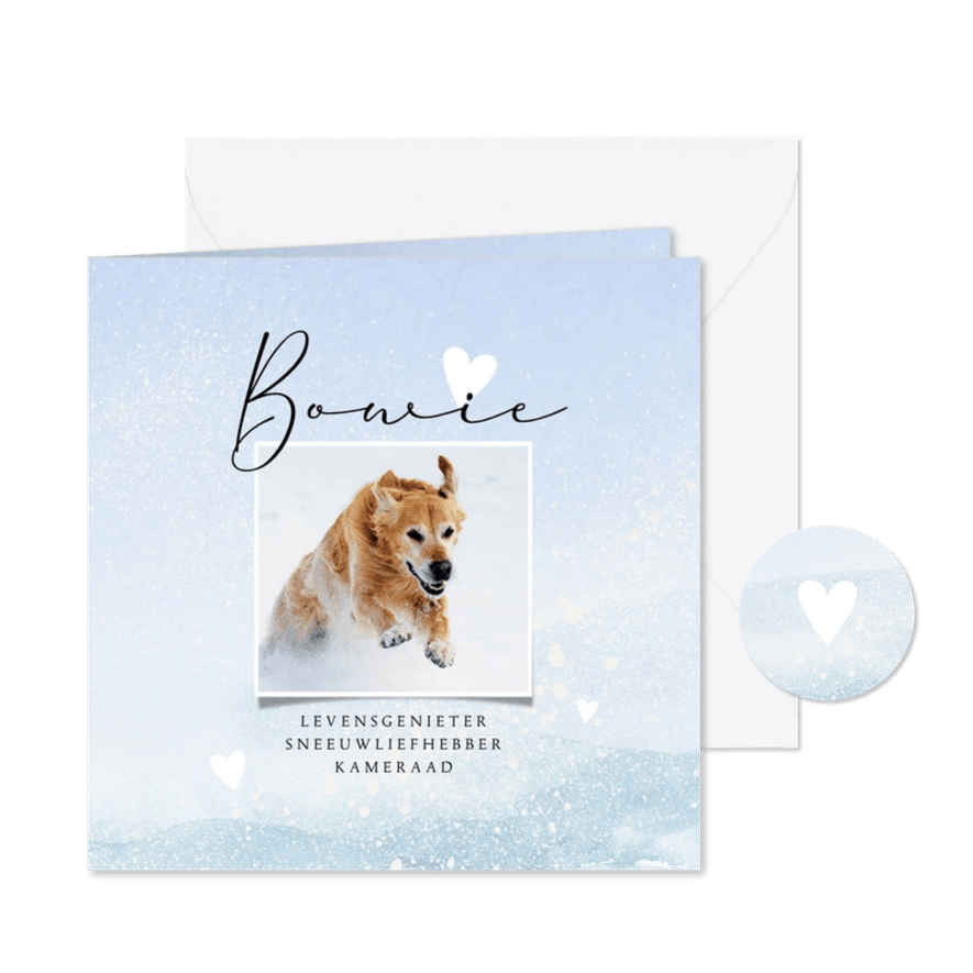Rouwkaart huisdier thema sneeuw aquarel met hartjes - Kaartimpressie