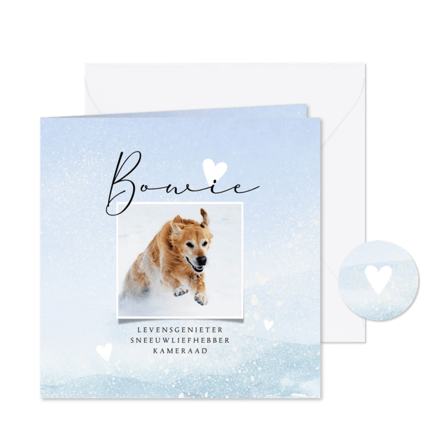 Rouwkaart huisdier thema sneeuw aquarel met hartjes - Kaartimpressie