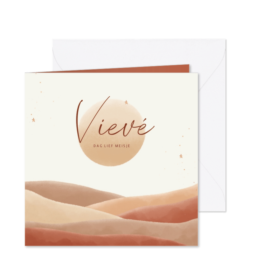 Rouwkaart in natureltinten met landschap en sterretjes - Kaartimpressie