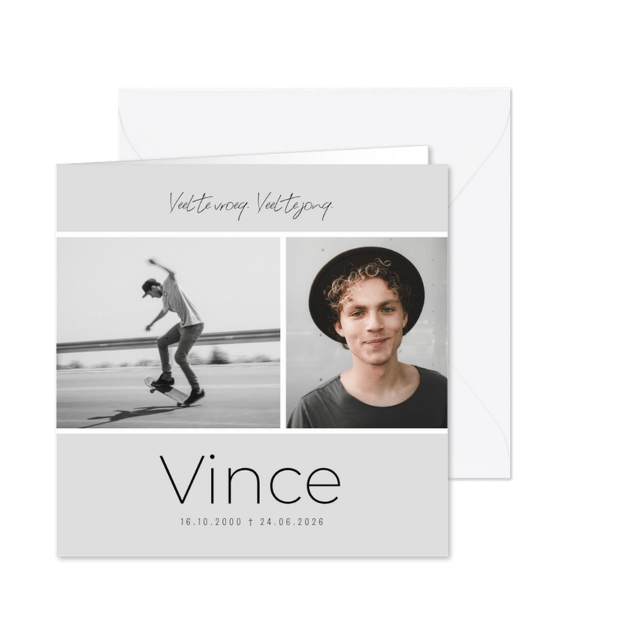 Rouwkaart jongvolwassene tiener modern foto - Kaartimpressie