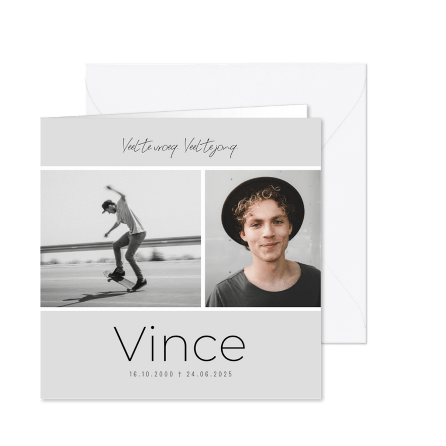 Rouwkaart jongvolwassene tiener modern foto - Kaartimpressie