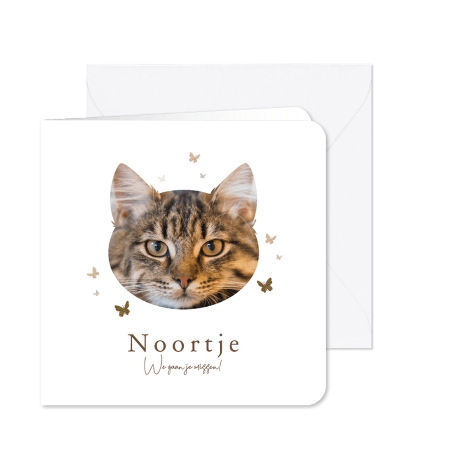 Rouwkaart kat poes vlinders fotokader - Kaartimpressie