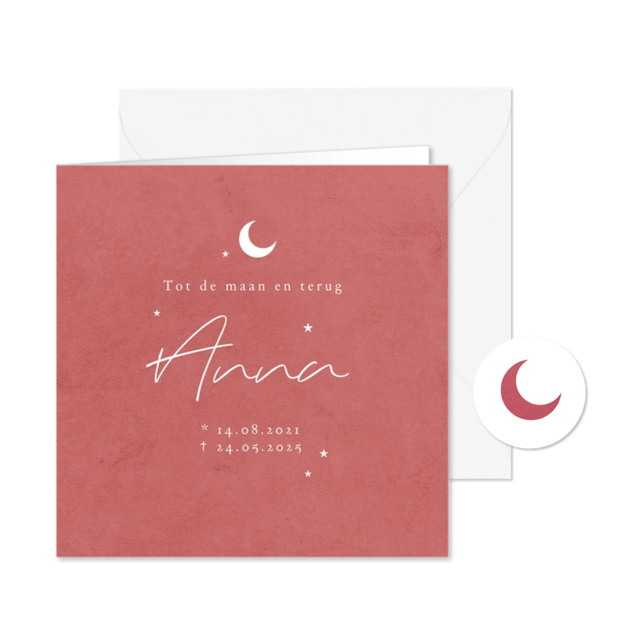 Rouwkaart kind meisje maan sterren roze - Kaartimpressie