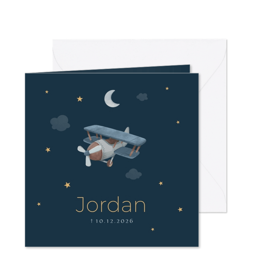 Rouwkaart kind vintage vliegtuig - Kaartimpressie