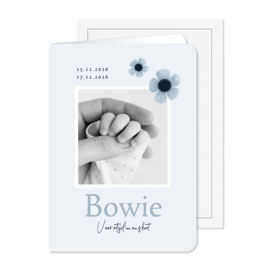 Rouwkaart kindje baby jongen bloemen blauw - Kaartimpressie