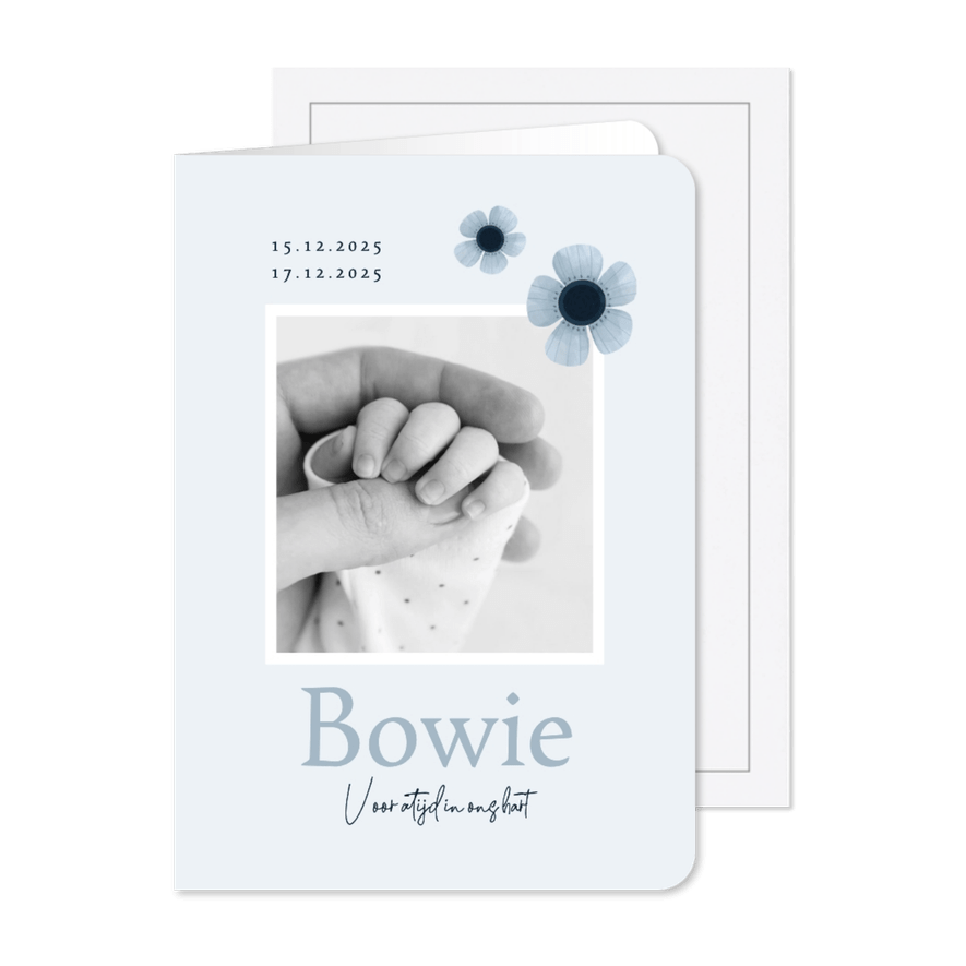 Rouwkaart kindje baby jongen bloemen blauw - Kaartimpressie
