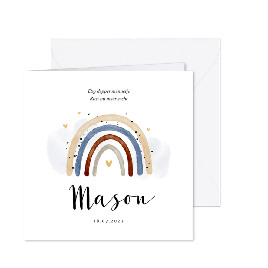 Rouwkaart kindje baby regenboog natuur waterverf jongen - Kaartimpressie