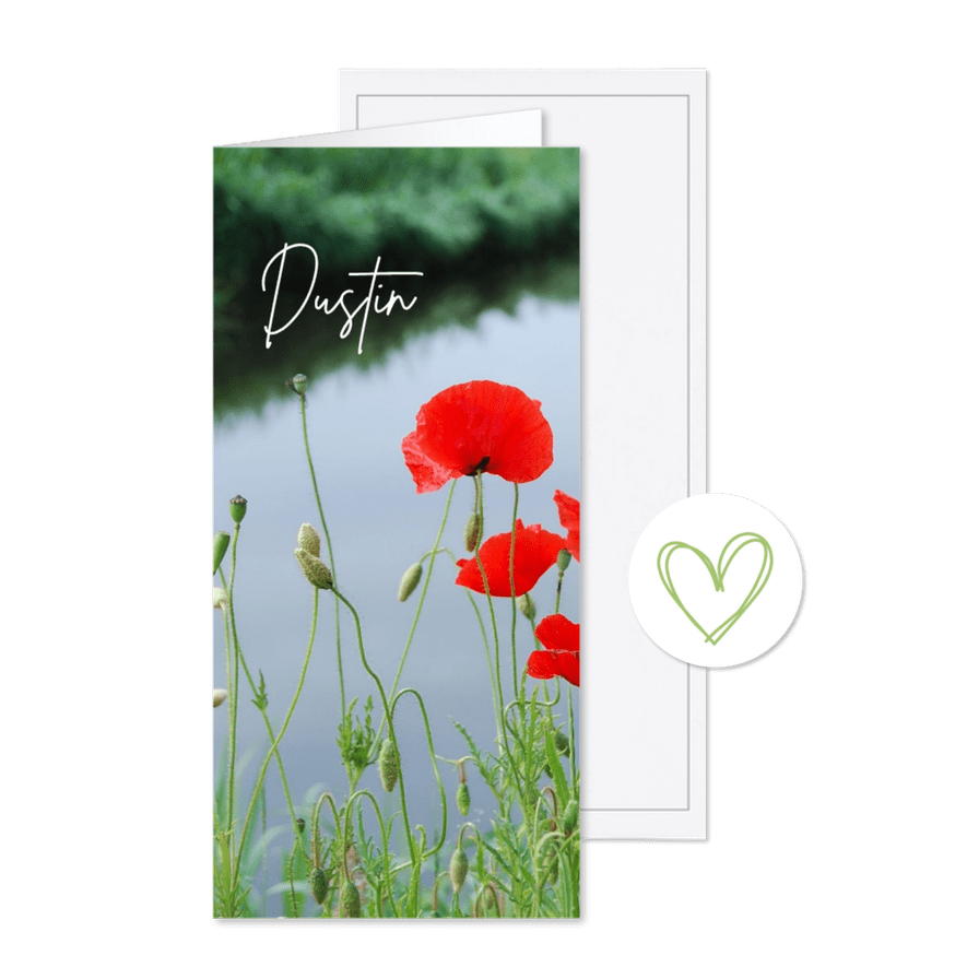 Rouwkaart klaprozen aan de waterkant - Kaartimpressie