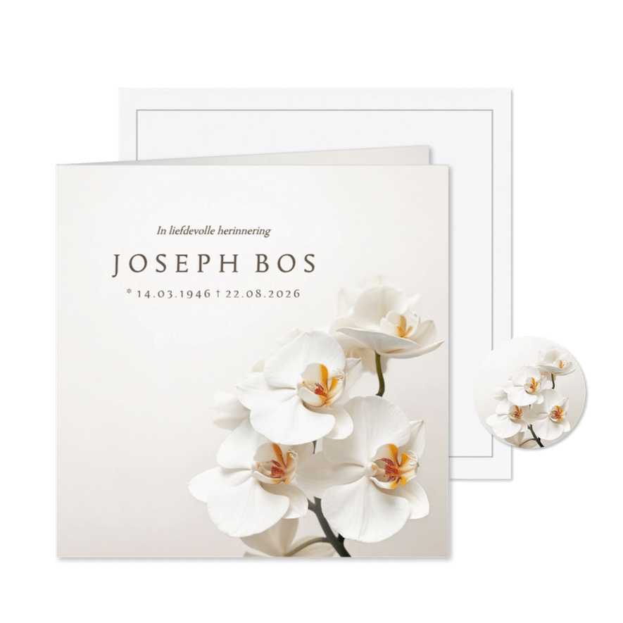 Rouwkaart klassiek neutraal orchidee beige zand - Kaartimpressie
