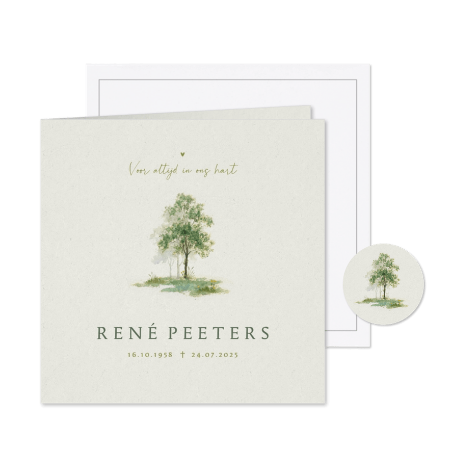 Rouwkaart klassiek stijlvol bomen waterverf groen - Kaartimpressie