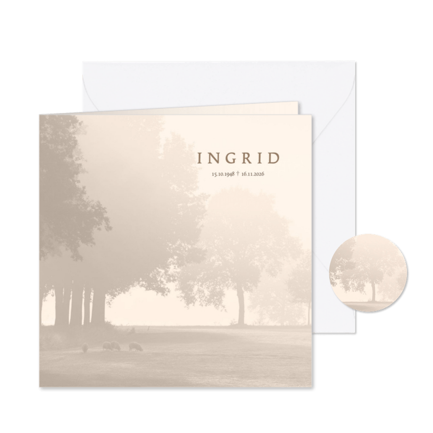 Rouwkaart landschap bomen en schapen - Kaartimpressie