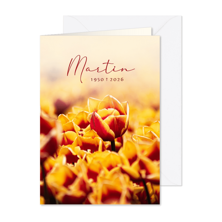 Rouwkaart man met tulpenveld - Kaartimpressie