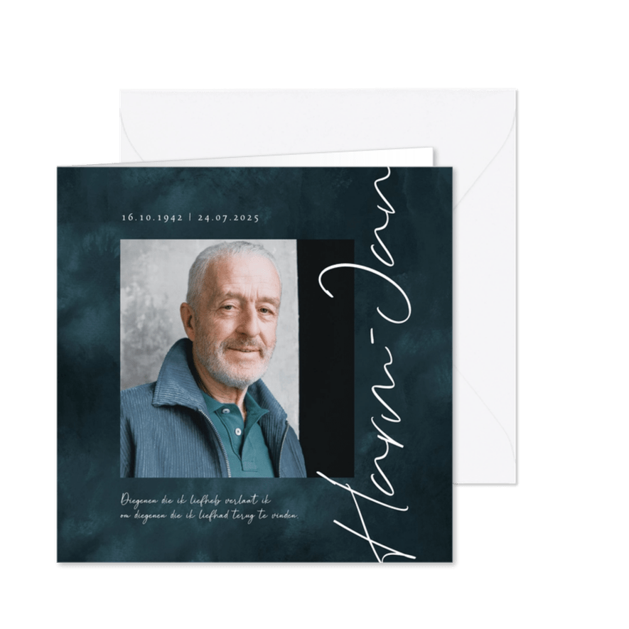 Rouwkaart man minimalistisch naam donkerblauw foto - Kaartimpressie