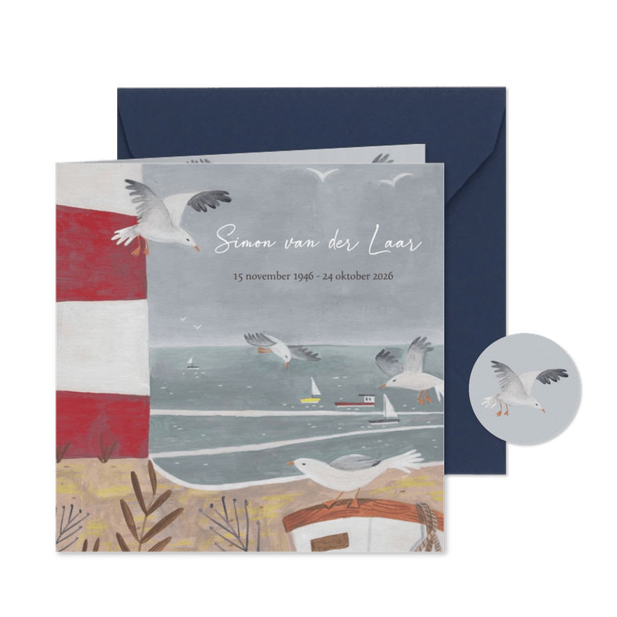 Rouwkaart meeuwen boven de zee - Kaartimpressie