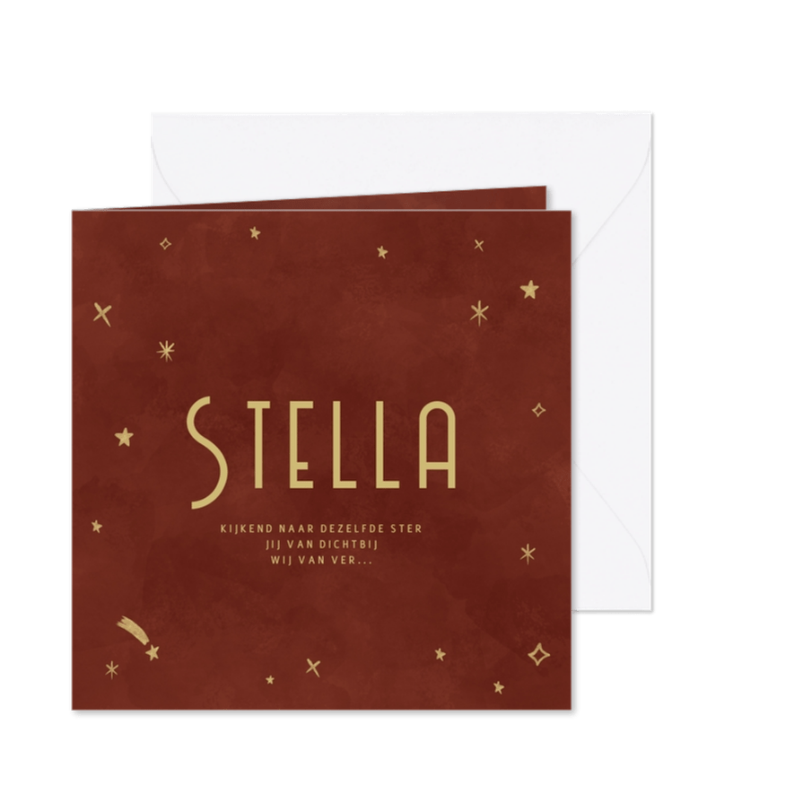 Rouwkaart meisje met roestkleur en sterretjes - Kaartimpressie