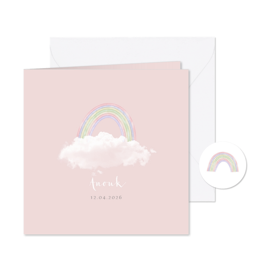 Rouwkaart meisje wolkje regenboog - Kaartimpressie