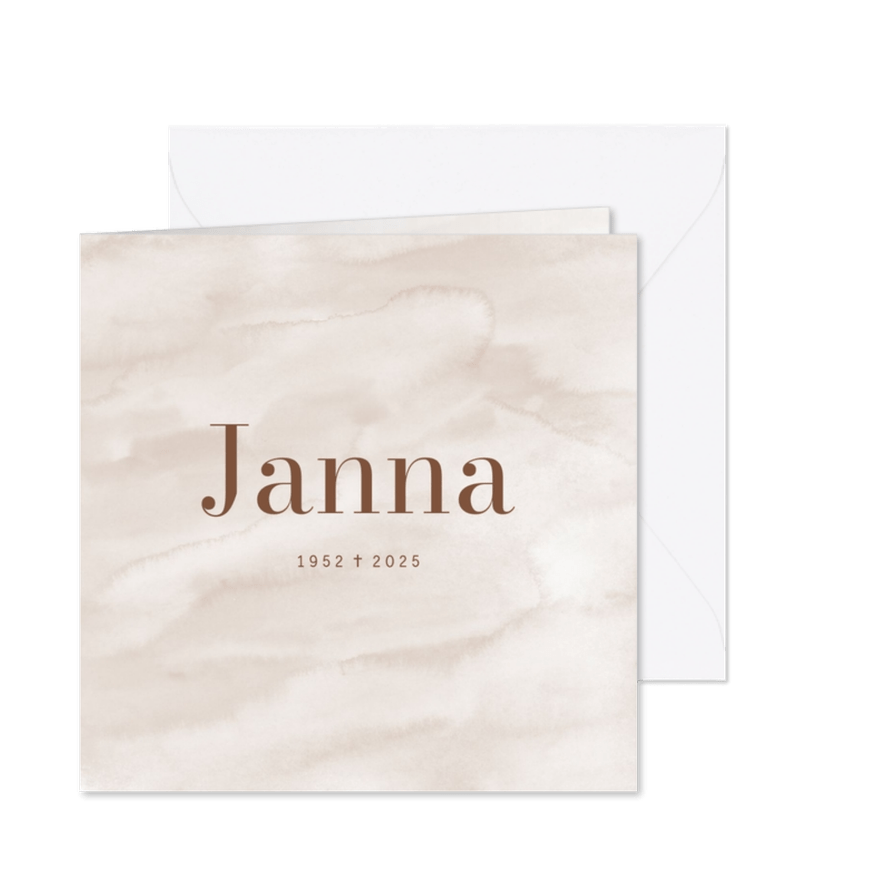 Rouwkaart met beige waterverfachtergrond minimalistisch - Kaartimpressie