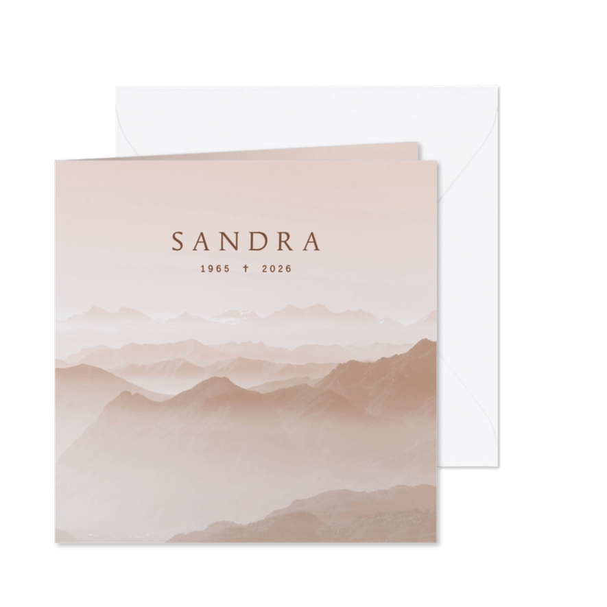 Rouwkaart met bergen landschap in sepia kleur - Kaartimpressie