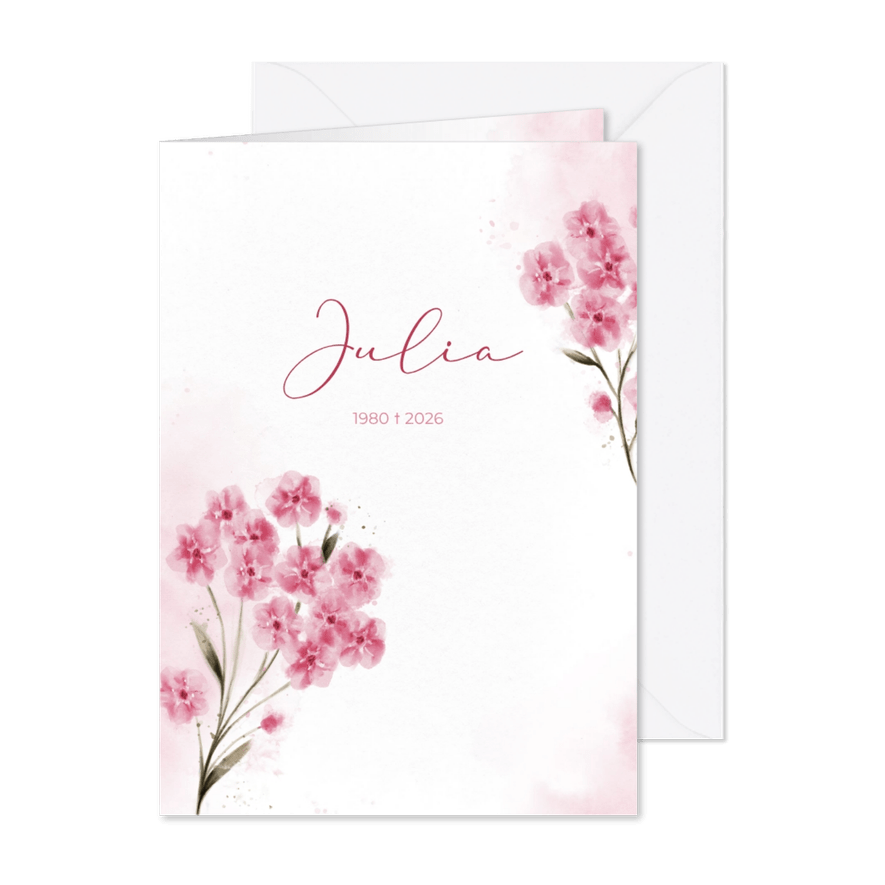 Rouwkaart met bloesem aquarel - Kaartimpressie