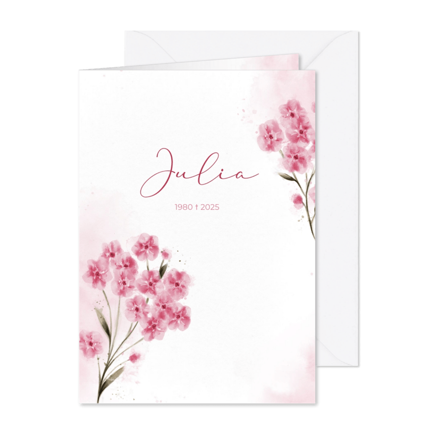 Rouwkaart met bloesem aquarel - Kaartimpressie