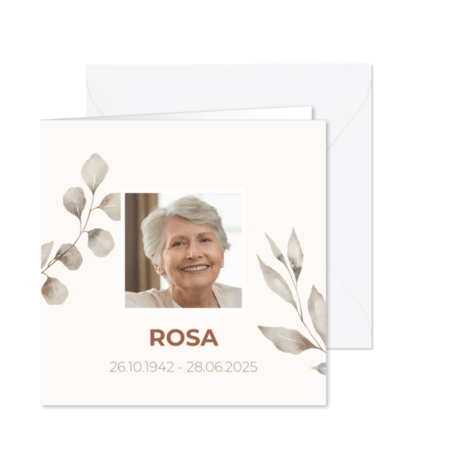 Rouwkaart met botanische tekeningen - Kaartimpressie