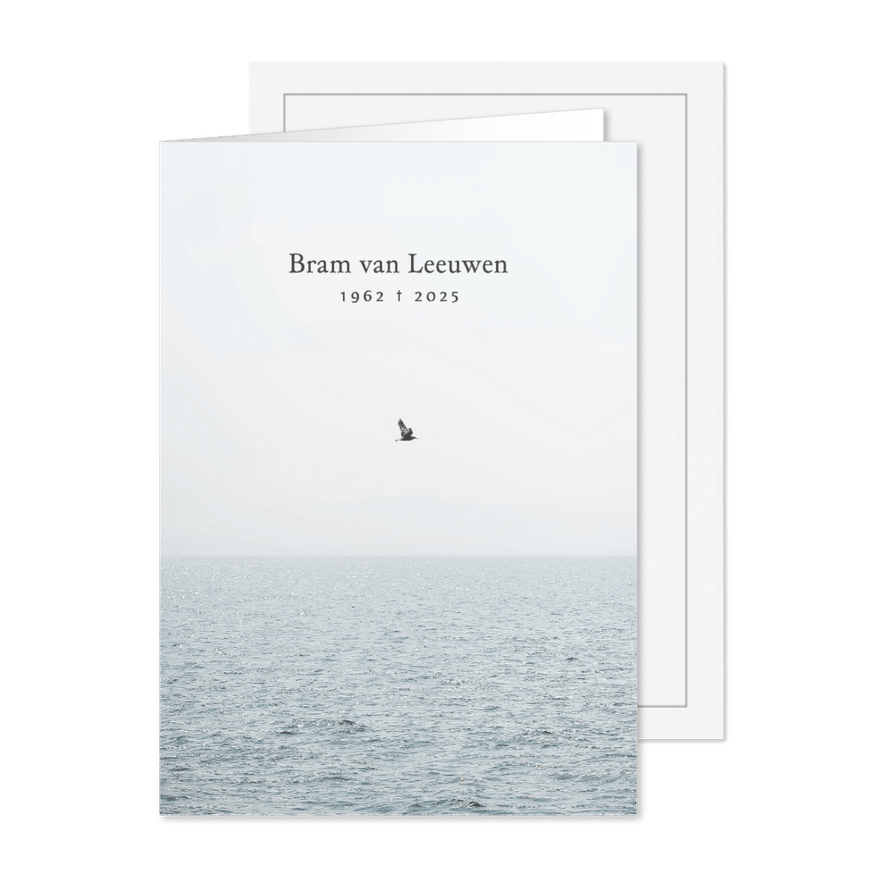 Rouwkaart met de zee een vogel blauw - Kaartimpressie