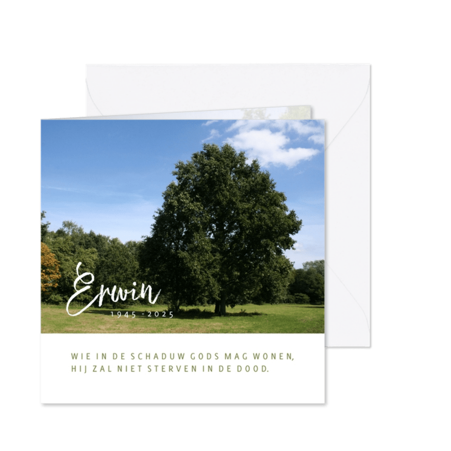 Rouwkaart met foto van boom in landschap - Kaartimpressie