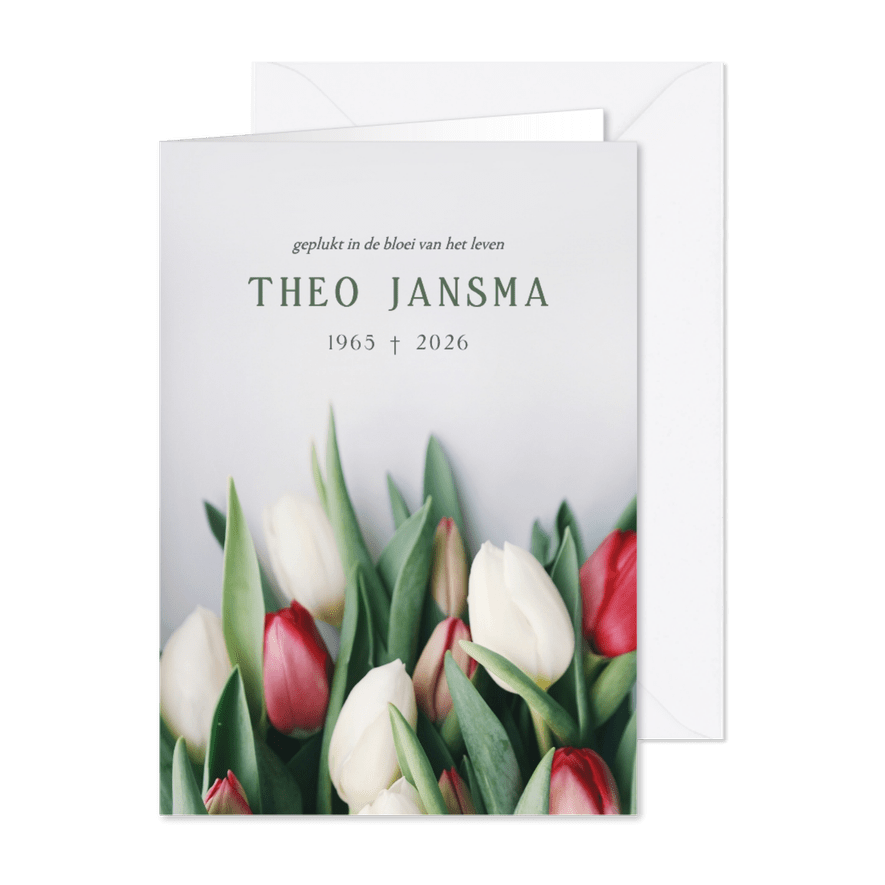 Rouwkaart met foto van bos tulpen - Kaartimpressie
