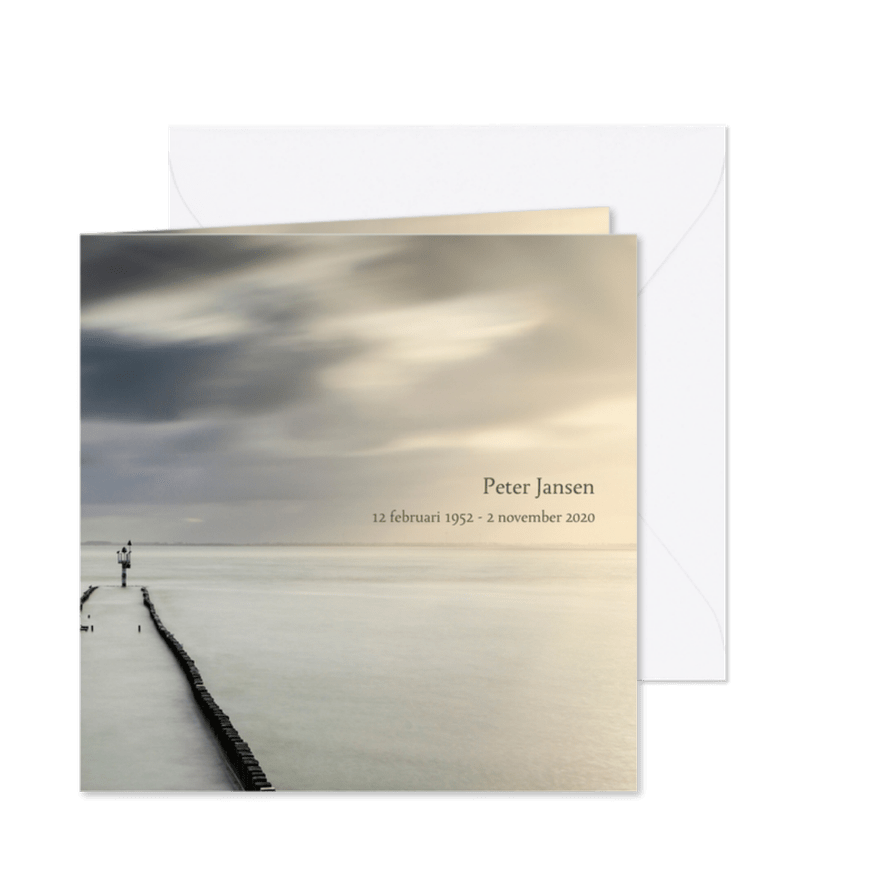 Rouwkaart met golfbreker wolken en ondergaande zon - Kaartimpressie