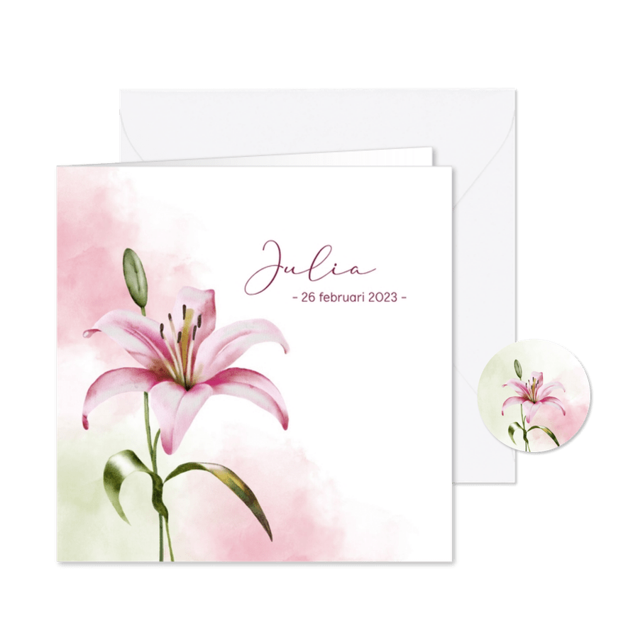 Rouwkaart met leliebloem - Kaartimpressie