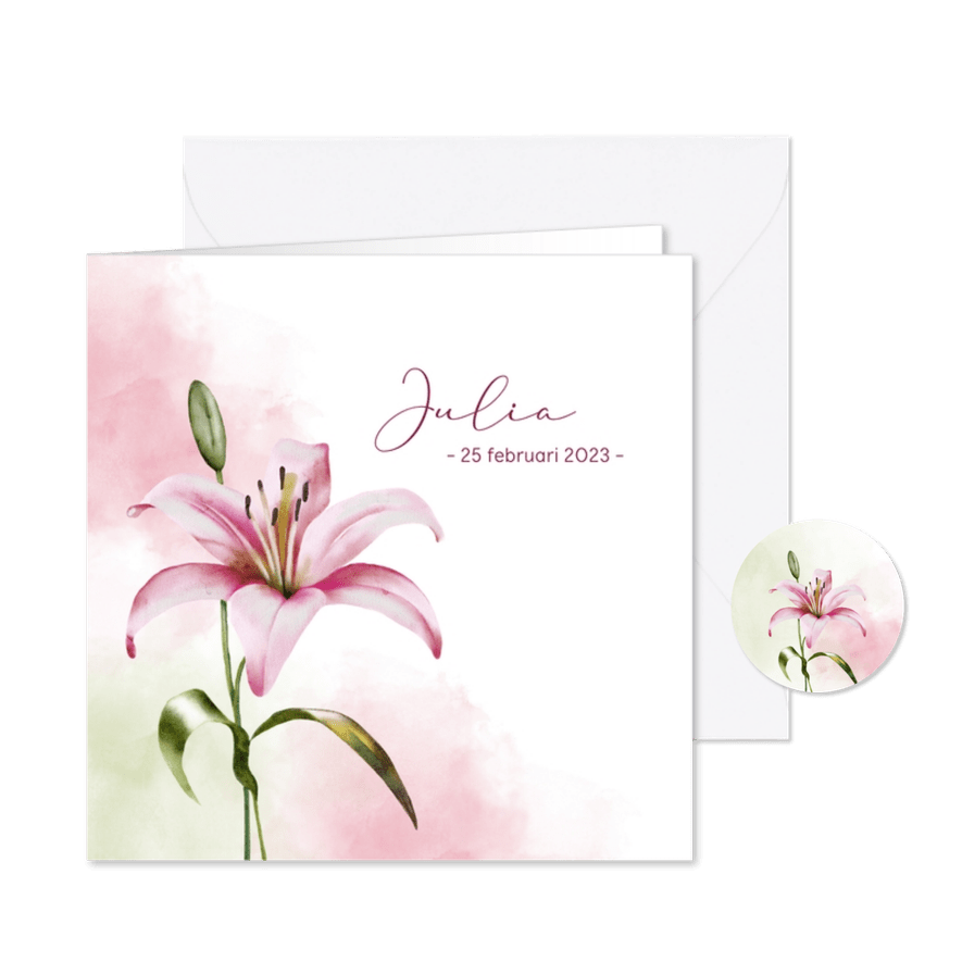 Rouwkaart met leliebloem - Kaartimpressie