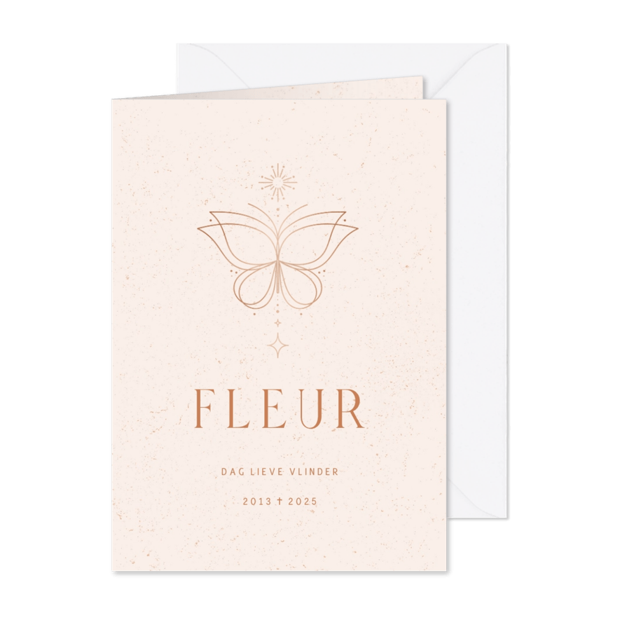 Rouwkaart met lijntekening van vlinder - Kaartimpressie