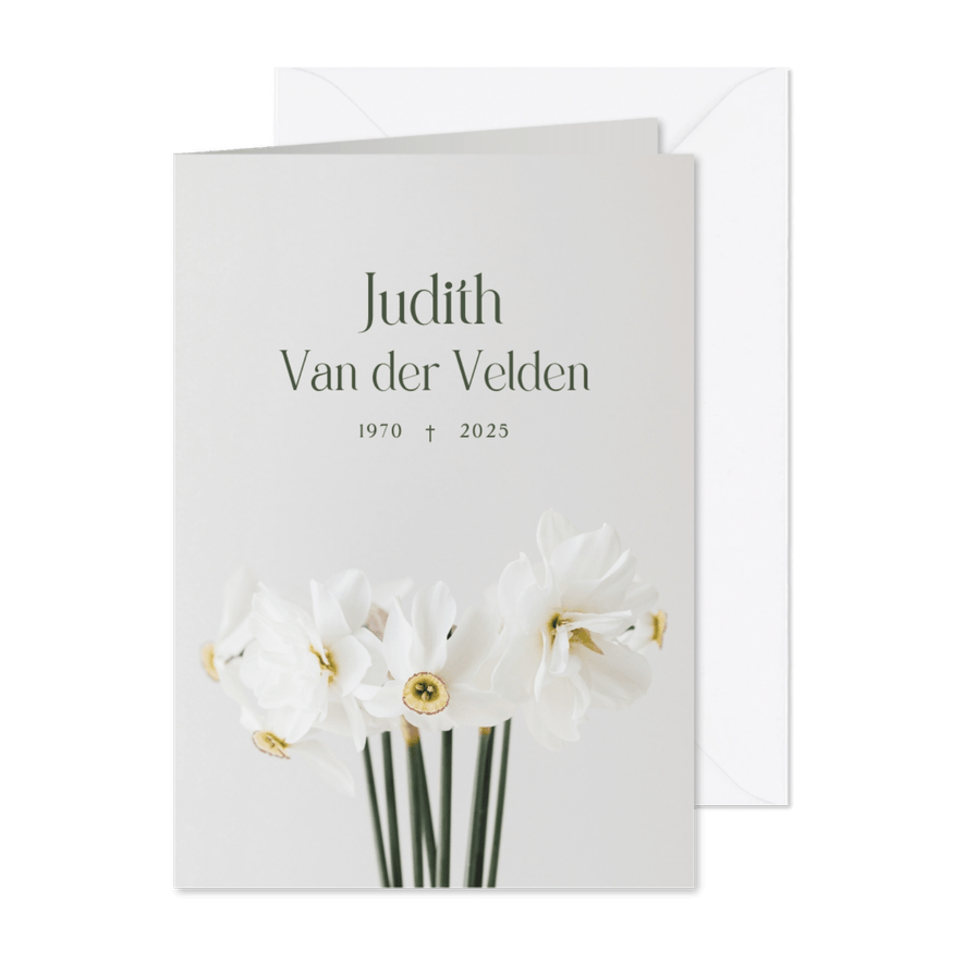 Rouwkaart met narcissen foto grijs - Kaartimpressie