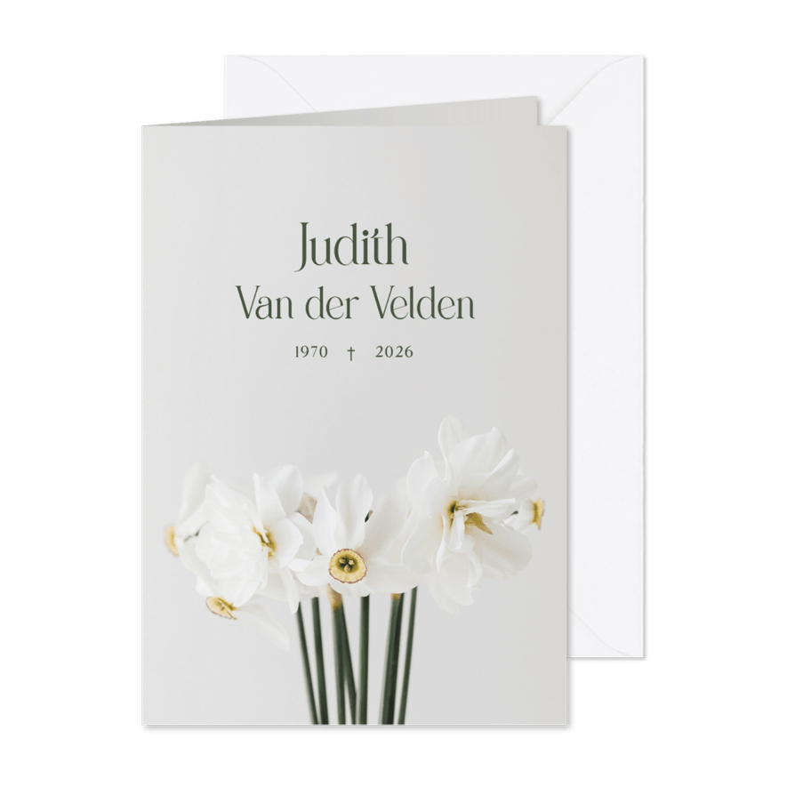 Rouwkaart met narcissen foto grijs - Kaartimpressie