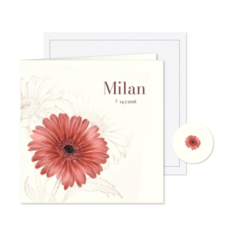 Rouwkaart met roodbruine Gerbera bloem - Kaartimpressie