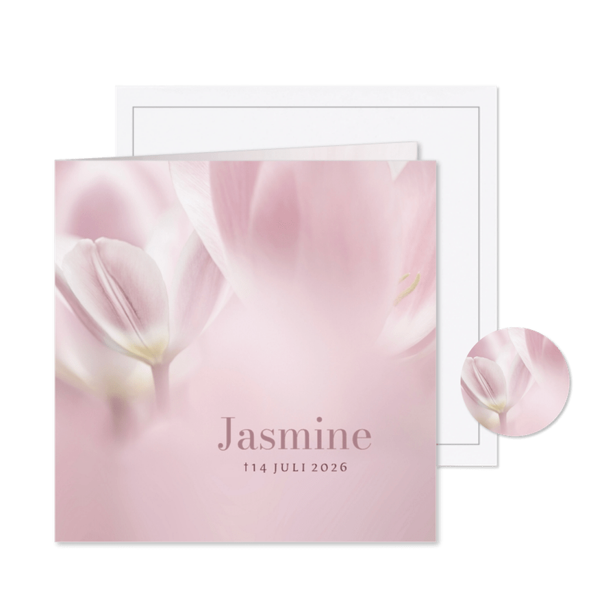 Rouwkaart met roze tulpen - Kaartimpressie