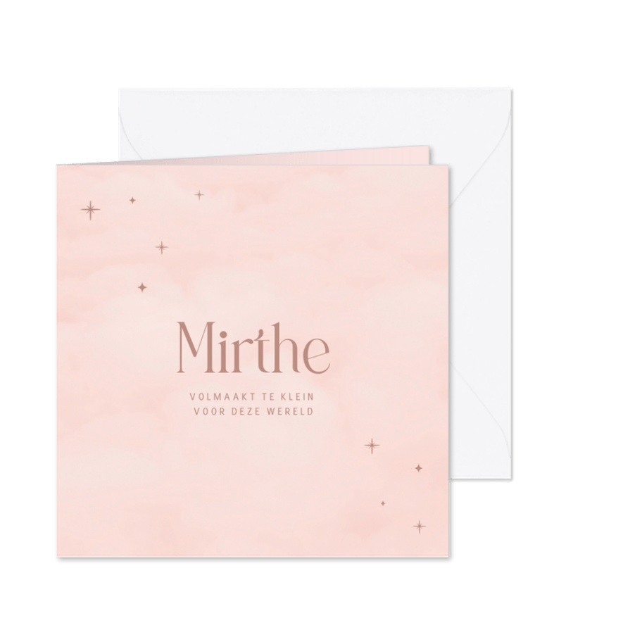 Rouwkaart met roze wolkjes en sterren - Kaartimpressie