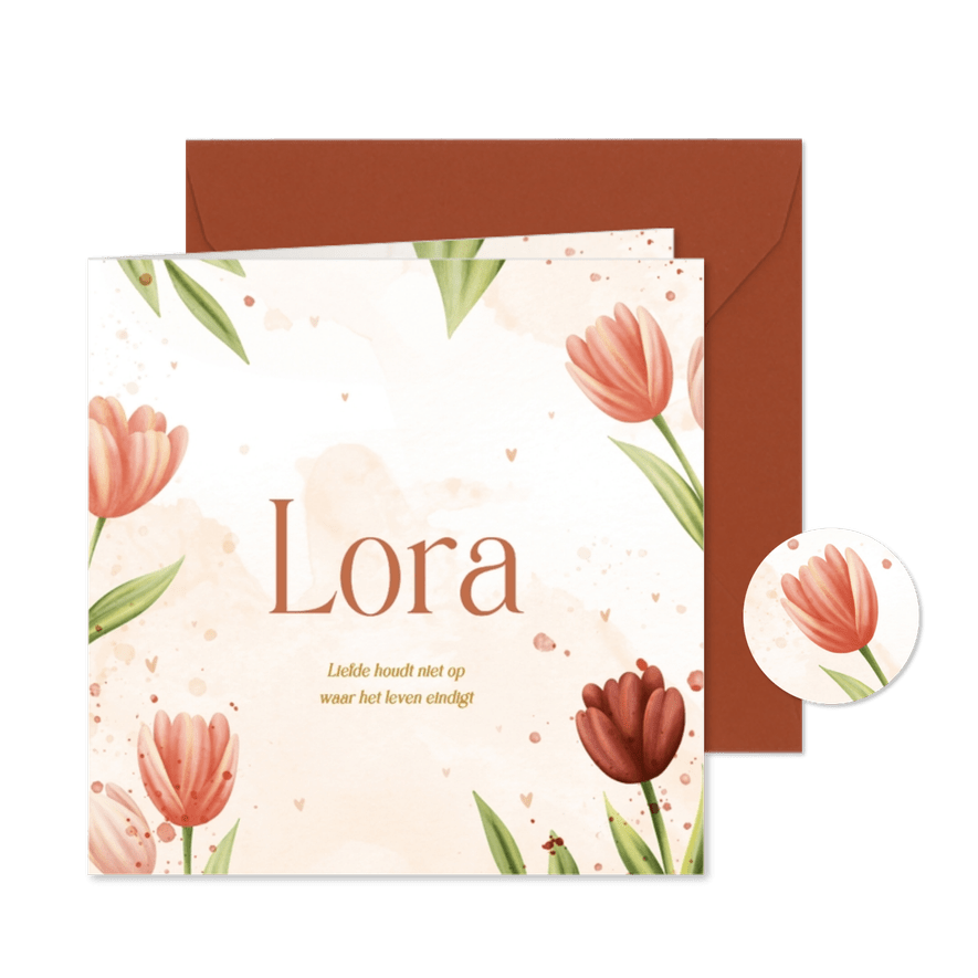 Rouwkaart met tulpen en hartjes - Kaartimpressie