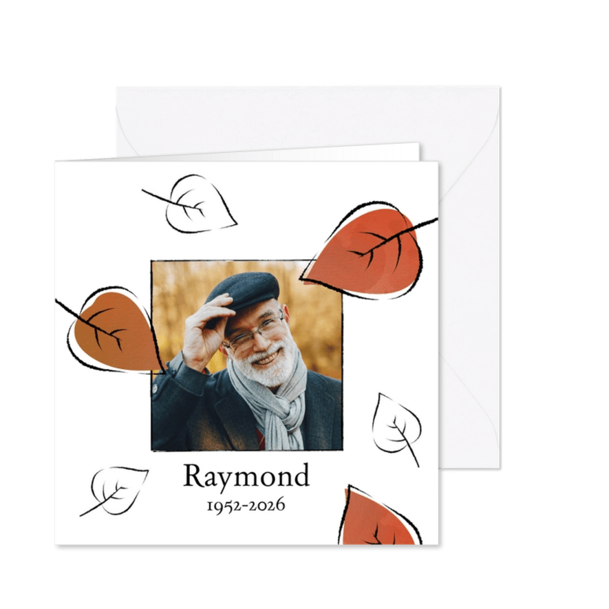 Rouwkaart met vallende bladeren - Kaartimpressie