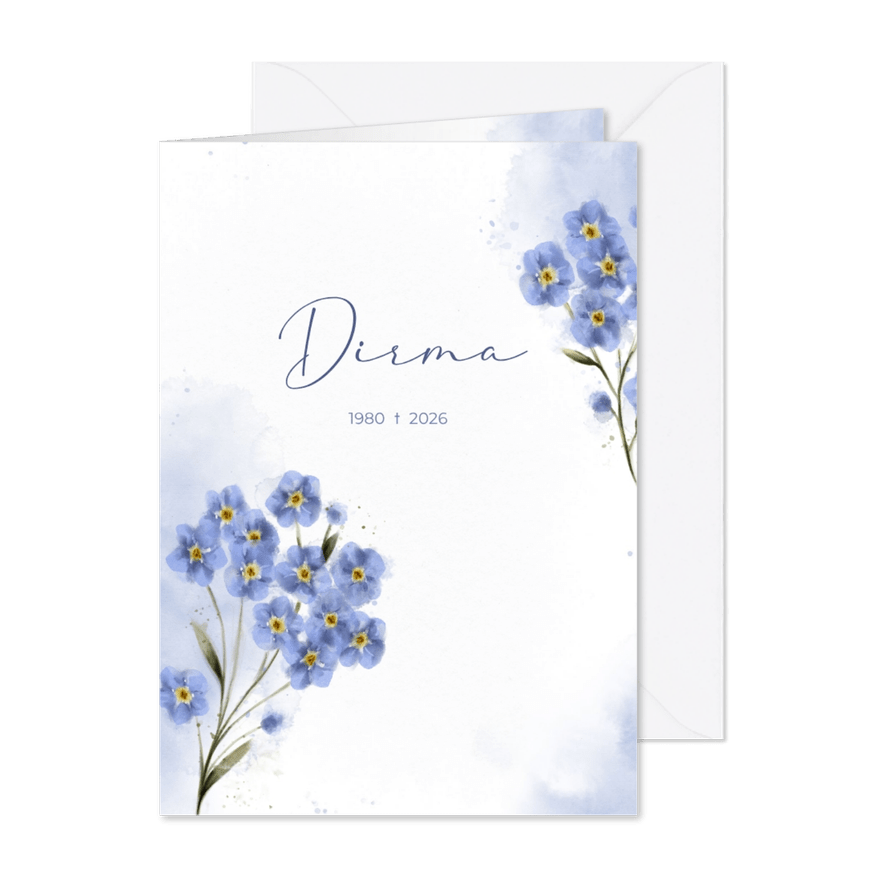 Rouwkaart met vergeet-mij-nietje aquarel - Kaartimpressie