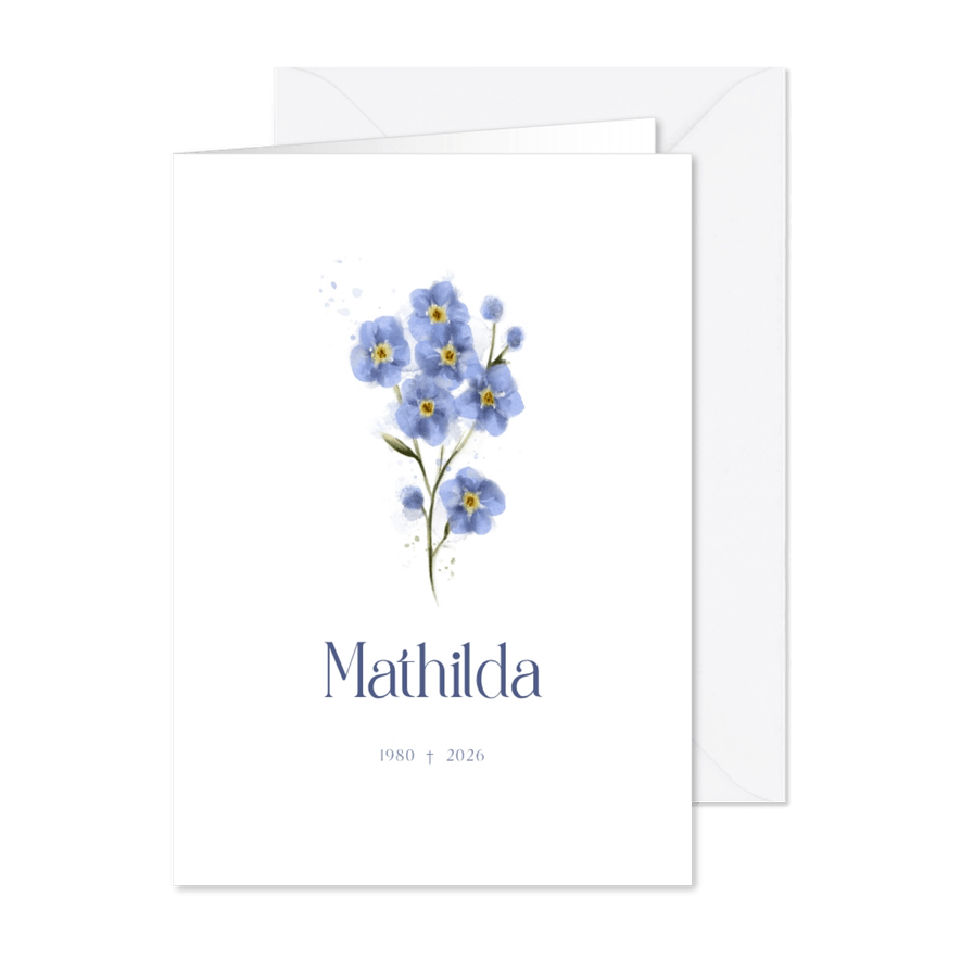 Rouwkaart met waterverf vergeet-mij-nietje - Kaartimpressie