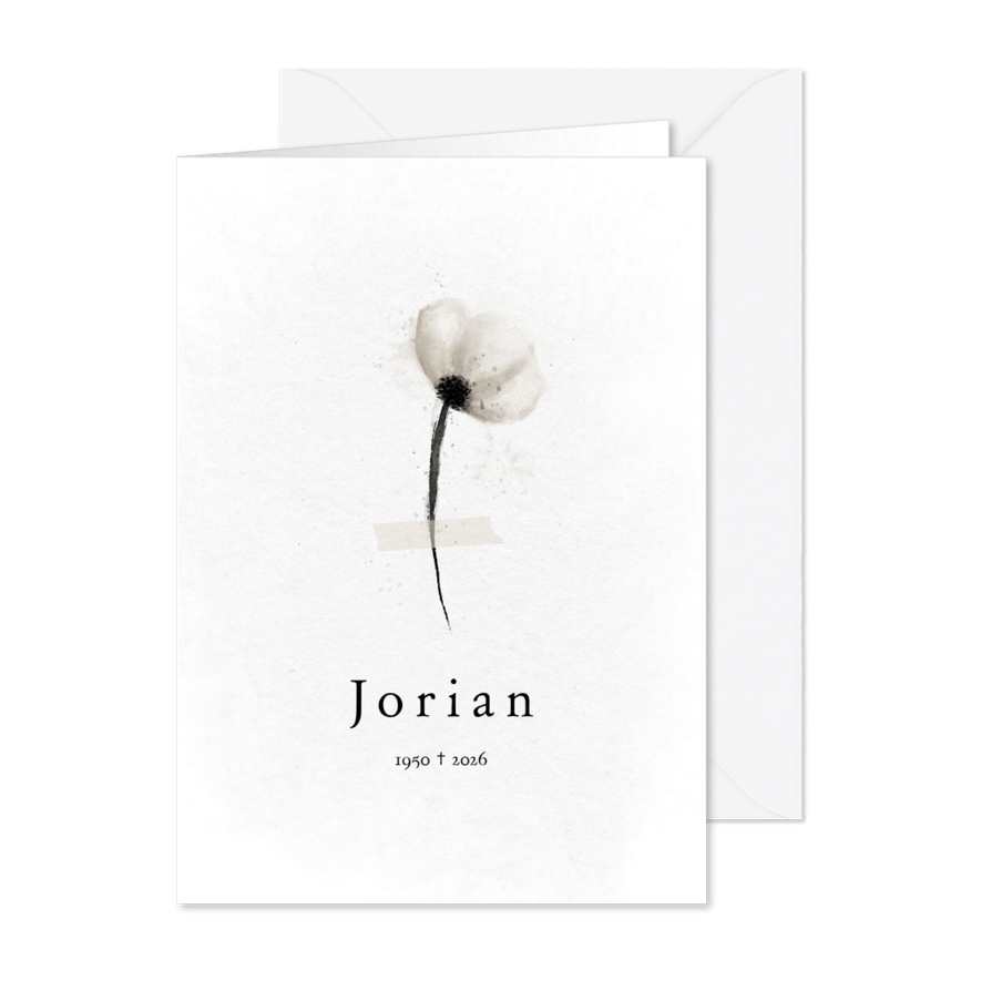 Rouwkaart met witte bloem aquarel - Kaartimpressie