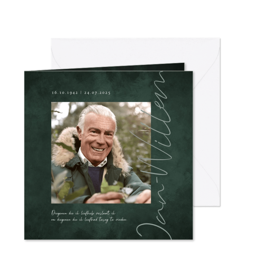 Rouwkaart minimalistisch man naam donkergroen foto - Kaartimpressie